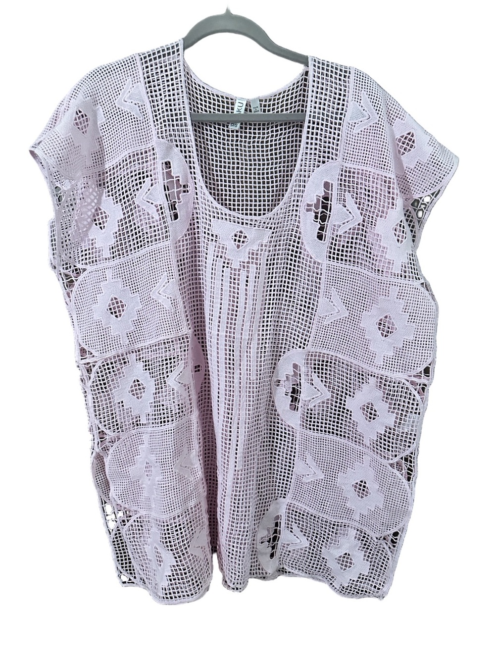 Baku Open Mesh Kaftan Tunic Light Pink Crochet Overlay One Size